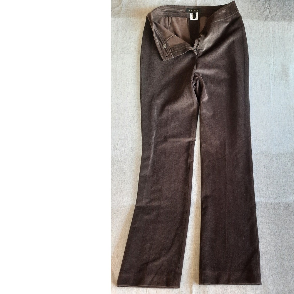 ESCADA Brown Corduroy Modal Stretch Flare Wide Leg Pants Women 36 Buttons Zip